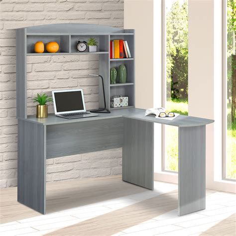Inner drawer color may vary. Techni Mobili Modern L-Shaped Desk with Hutch, Grey ...