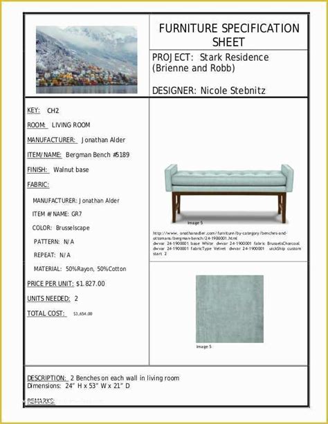 Free Interior Design Spec Sheet Template Of Furniture