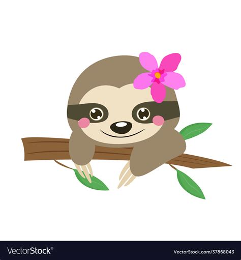 Cute Sloth In Cartoon Style Royalty Free Vector Image