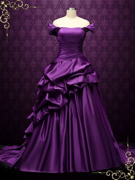 off the shoulder purple wedding dress with black ruffles gothic wedding dress ela keyhole