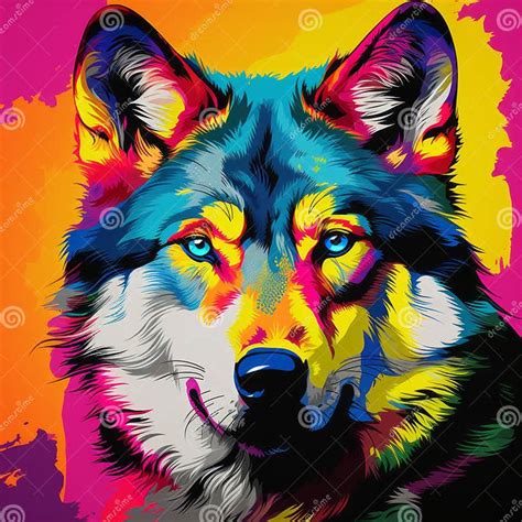Colorful Wolf Portrait In Pop Art Style Stock Illustration