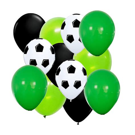 A Bunch Of Balloons With Soccer Balls On Them