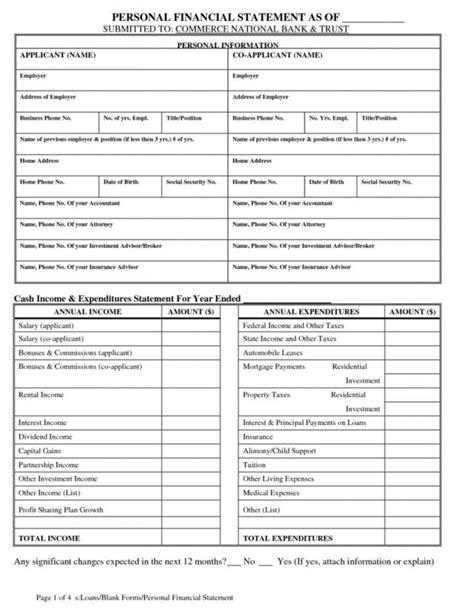 006 Blank Personal Financial Statement Pdf Free Template For Blank