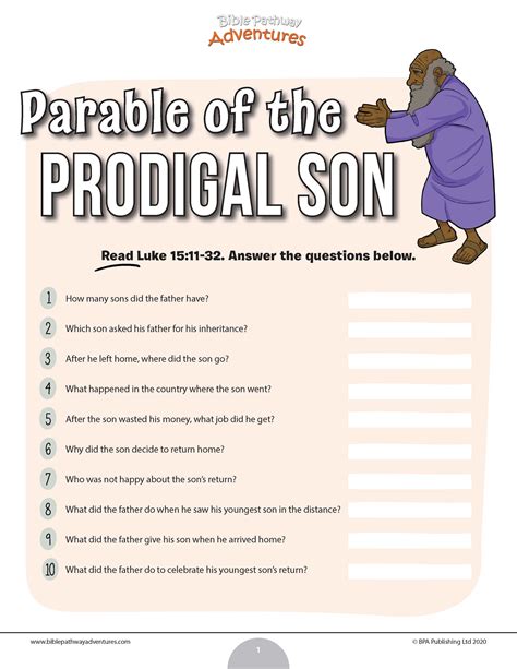 Parable Of The Prodigal Son Bible Pathway Adventures