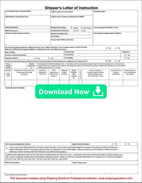 download shipper s letter of instruction forms