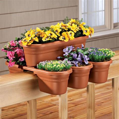 Bloem 21 In Terra Cotta Milano Plastic Deck Rail Planter 4 Piece