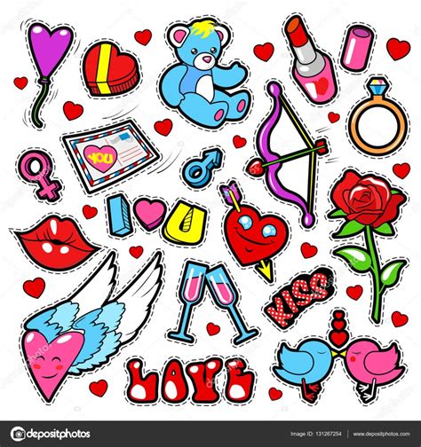 Fashion Love Badges Set With Patches Stickers Lips Hearts Kiss