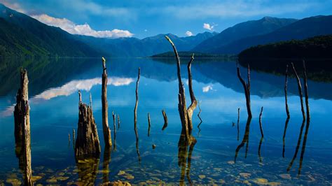 Wallpaper Id 132474 Mountains Lake Water Clouds Sky Trees