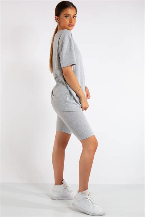 Sky Grey Oversized T Shirt And Cycling Shorts Co Ord