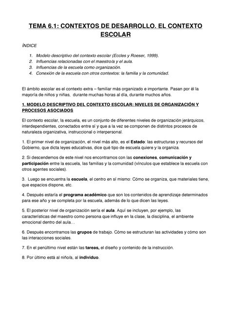 Tema 61 Desarrollo Tema 6 Contextos De Desarrollo El Contexto