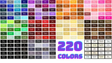 List Of 250 Colors With Color Names And Hex Codes Color Meanings