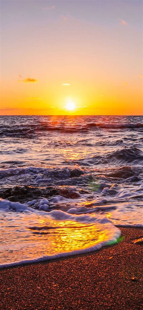 Waves Beach Sunset 5k Iphone X Wallpapers Free Download