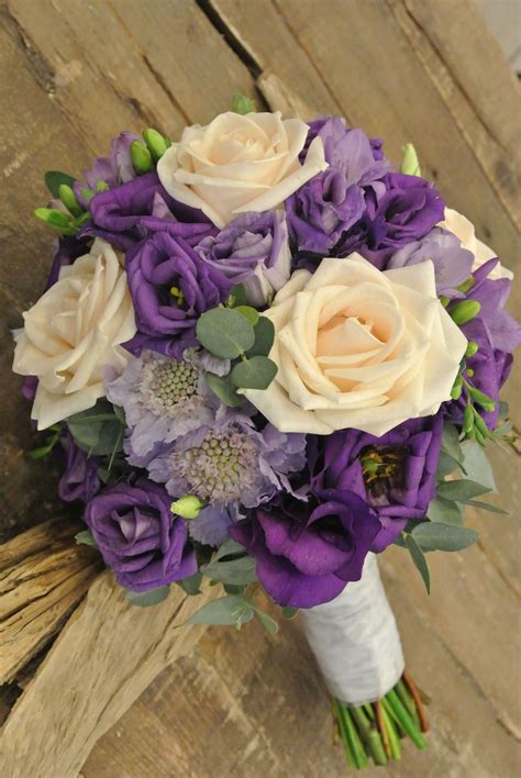 Purple Bridal Bouquet With Roseslisianthus Scabiosa Purple Bridal