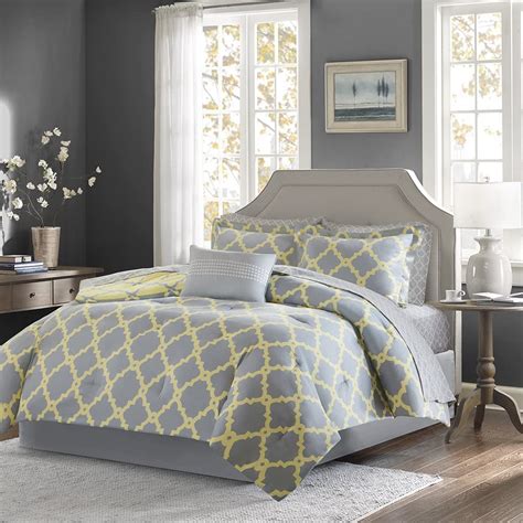 Best Yellow Grey Chevron Bed In A Bag Bedding Comforter Set The Best Home
