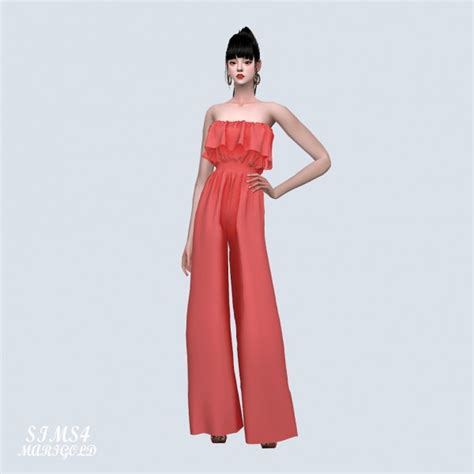 Sims4 Marigold Frill Tube Top Jumpsuit • Sims 4 Downloads
