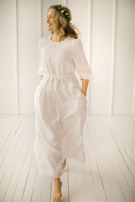 Simple Linen Wedding Dress Handcrafted World Wide Shipping