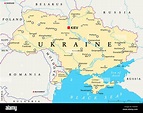 Ukraine political map with capital Kiev, national borders, important ...