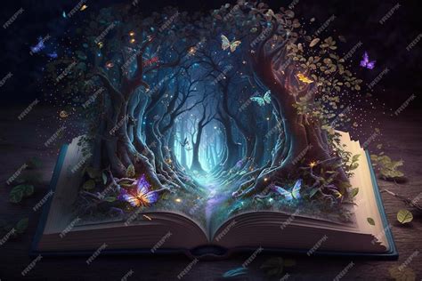 Premium Photo Mystical Book Concept A Tree Is Coming Out Of A Book