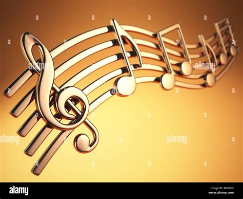 Golden Music Notes And Treble Clef On Musical Strings On Yellow