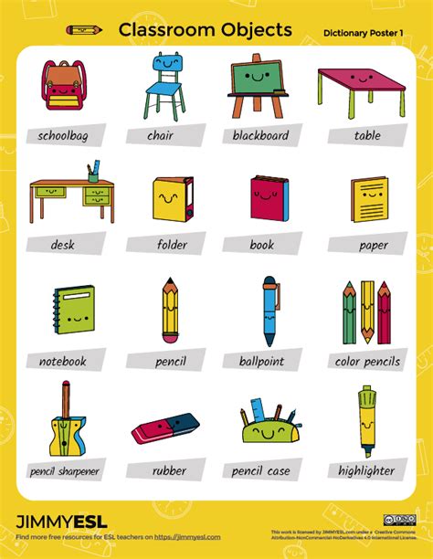 Classroom Objects Esl Printable Flashcards With Words Photos