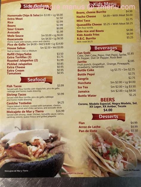 Online Menu Of Ricos Mexican Food Restaurant Portola California