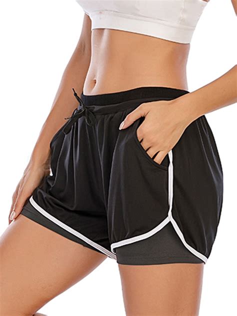 Youloveit Womens Yoga Shorts 2 In 1 Sports Yoga Shorts Double Layer High Waist Workout Yoga