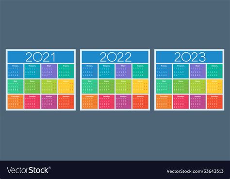 Calendar 2021 2022 2023 Colorful Set Russian Vector Image