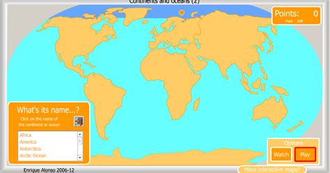 Study Map Of Continents And Oceans