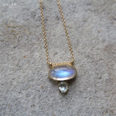 Moonstone And Blue Topaz In Solid 14kt Gold By Atelier Gaby Marcos