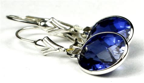 Created Blue Sapphire 925 Sterling Silver Leverback Earrings Etsy