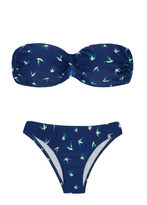 Bikini Marineblauwe Bandeau Bikini Met Vogelprint Seabird Bandeau