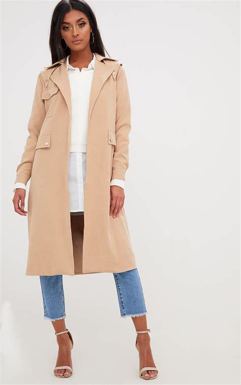 Beige Longline Belted Trench Coat Coats And Jackets Prettylittlething