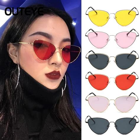 Fashion Brand Designer Cat Eye Sunglasses Lens Vintage Shaped Sun