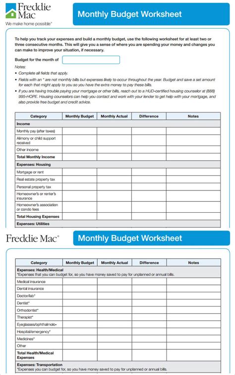 Sample Monthly Budget Template