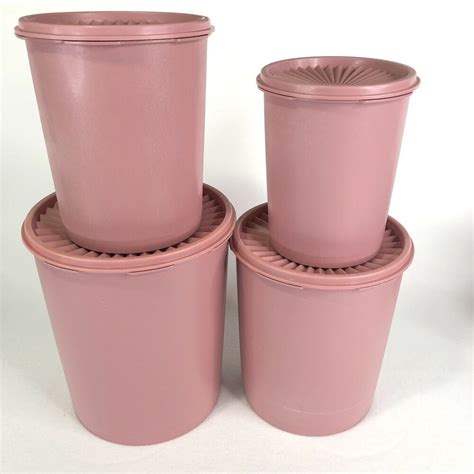 4 Vintage Tupperware Servalier Canisters Set Pink Dusty Rose Four Piece