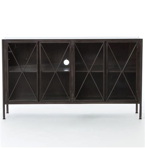 Aged Black Metal Media Console Sideboard In 2020 Metal Media Console Sideboard Console Media