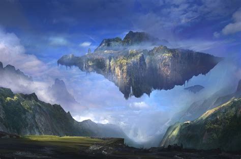 Download 3840x2160 Sky Island Floating Mountain Clouds
