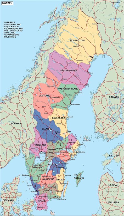 sweden political map illustrator vector eps maps eps illustrator map vector world maps