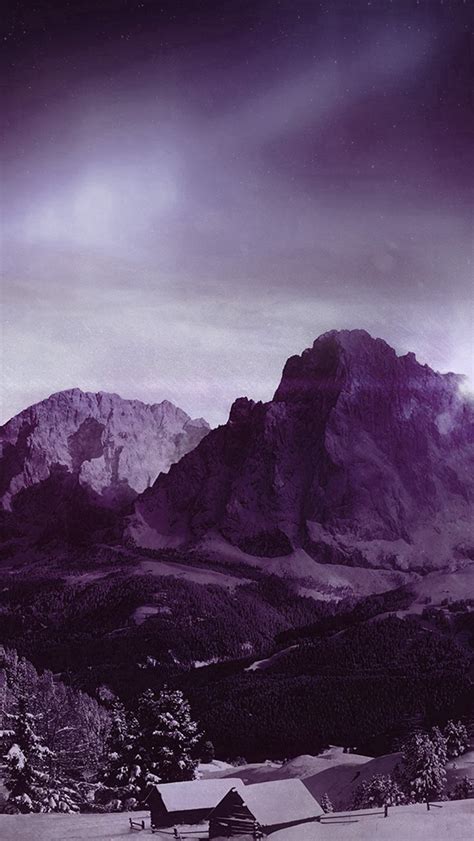 Night Sky Mountain Snow Winter Aurora Purple Iphone Wallpapers Free
