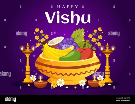 Happy Vishu Festival Illustration With Traditional Kerala Kani Fruits
