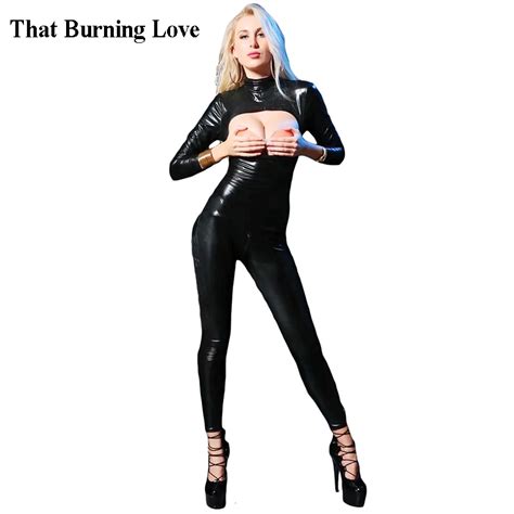 That Burning Love Patent Leather Open Bustzipper Open Crotch Catsuit