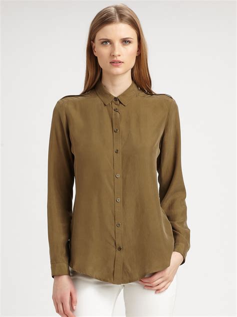 Burberry Brit Washed Silk Blouse in Green (aniseed green) | Lyst