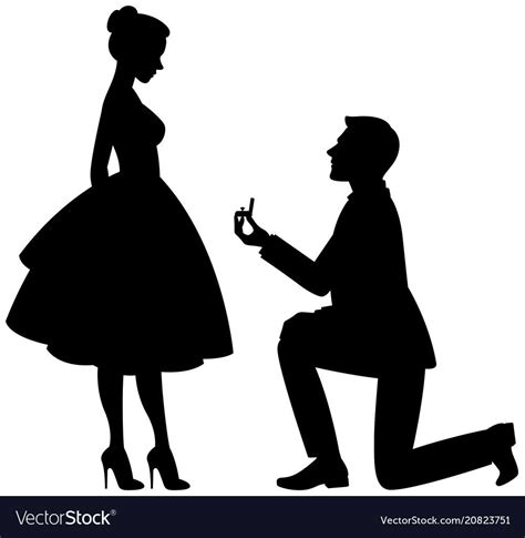 A Man On His Knees Makes A Proposal Vector Image On Bride Silhouette Silhouette Fantasy Art