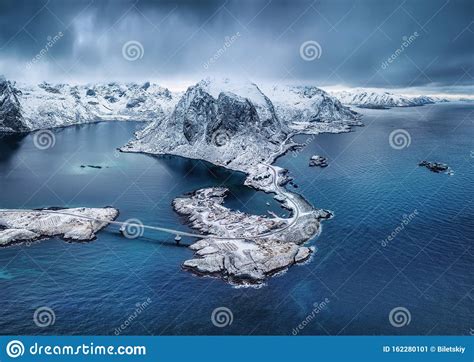 Aerial View On The Reine Lofoten Islands Norway Mountains And Ocean