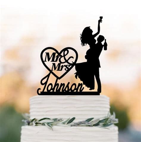 Drunk Bride Wedding Cake Topper Mr And Mrs Bride And Groom Silhouette Personalized Wedding