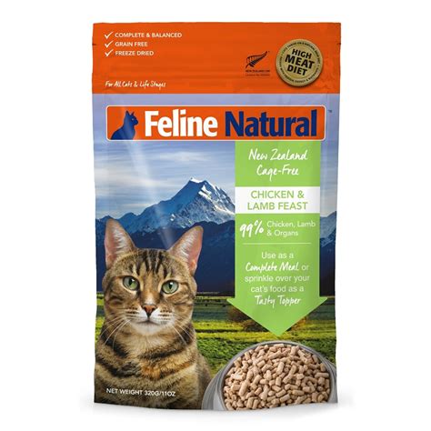 This quality product comes in different flavors and varieties all of which contains natural and healthy ingredients for your cat. Feline Natural Chicken & Lamb Feast Raw Freeze-Dried Cat ...