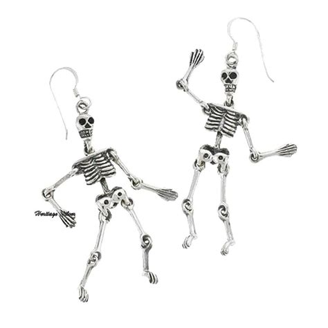 Skeleton Earrings Jointed Sterling Silver Halloween Earrings Etsy