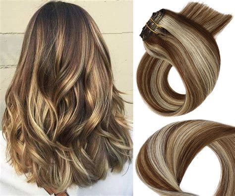 Blonde tape in hair extensions are an extremely popular color in the hair extension market for a number of reasons. Blonde Highlight #4-613 Clip In Extension-edw5003