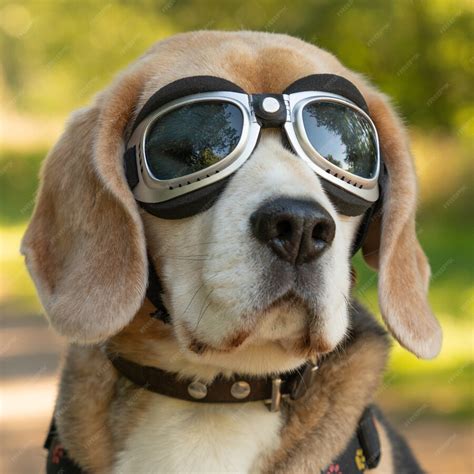 Free Photo Closeup Shot Of A Beagle In Sunglasses With A Blurry