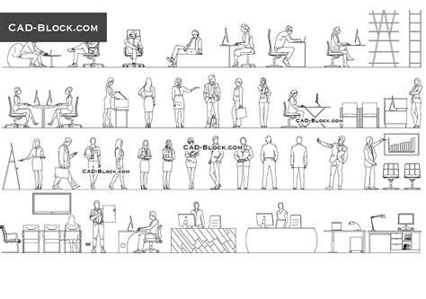 Office furniture cad blocks free. Office Workers Elevation CAD Block, AutoCAD Collection